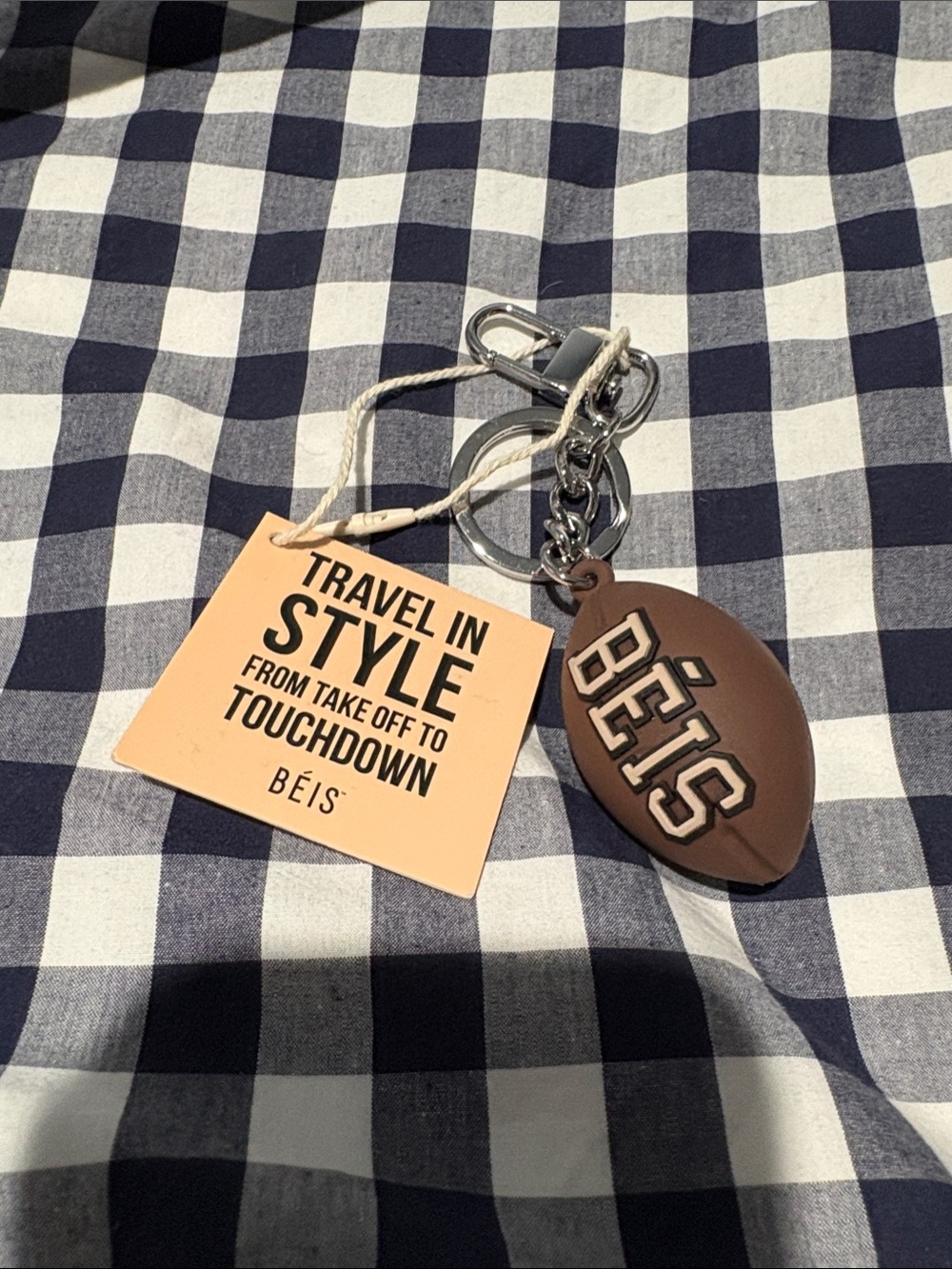 BEIS Brown Football Keychain Charm with Silver Hardware